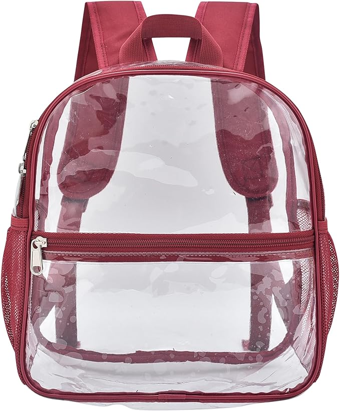 Oraben Clear Backpack for Stadium Events Clear Stadium Backpack 12x6x12 Bag (Enhanced Strap, Rose Red)