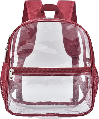 Oraben Clear Backpack for Stadium Events Clear Stadium Backpack 12x6x12 Bag (Enhanced Strap, Rose Red)