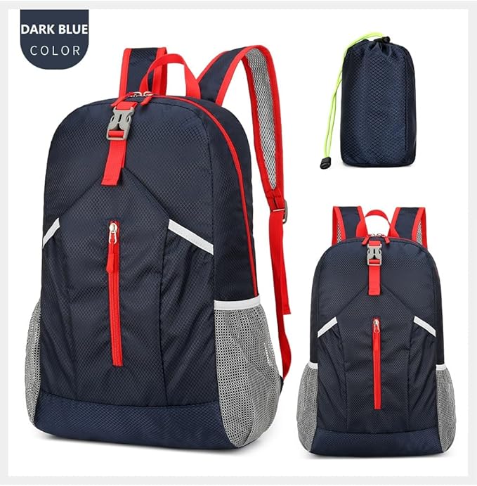 25L Hiking-Backpack Foldable-Sports Daypack-Camping Collapsible Bag Water Resistant Lightweight Travel Men Women (Dark Blue)