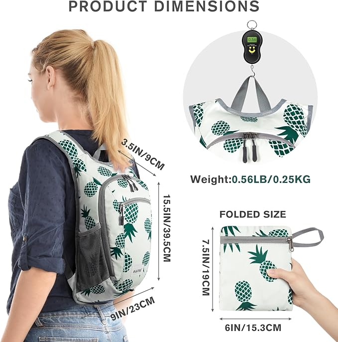 G4Free 10L/15L Hiking Backpack Lightweight Packable Hiking Daypack Small Travel Outdoor Foldable Shoulder Bag(Green Pineapple)
