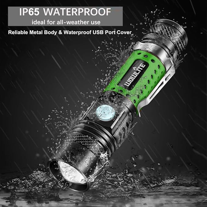 wowlite Flashlight Rechargeable, Super Bright LED Flashlights with Adjustable Brightness, Zoomable High Lumens Small Flash Light, Long Lasting for Outdoor Camping Home Emergency (Green)