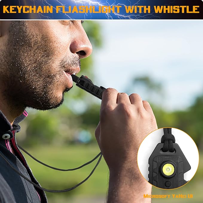 2 Pcs LED Small Flashlight, Bright Rechargeable Keychain Flashlights 3 Light Modes Portable Magnetic Pocket Light with Hanging Rope Bottle Opener Window Breaker Whistle for Fishing Camping