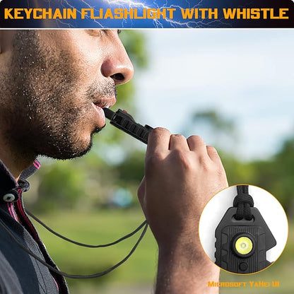 2 Pcs LED Small Flashlight, Bright Rechargeable Keychain Flashlights 3 Light Modes Portable Magnetic Pocket Light with Hanging Rope Bottle Opener Window Breaker Whistle for Fishing Camping