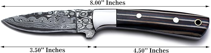Handmade Damascus Steel Knife for Hunting,Survival,Camping,Bushcraft,and Fishing,Fixed Blade with Drop Point Full Tang Micarta Handle, Leather Sheath - WKD-808