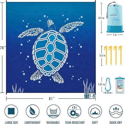 Beach Blanket Sandproof Waterproof 78''×81'' 1-5 Adults Oversized,Compact Lightweight Durable Beach Mat for Travel Camping Hiking Picnic Blanket