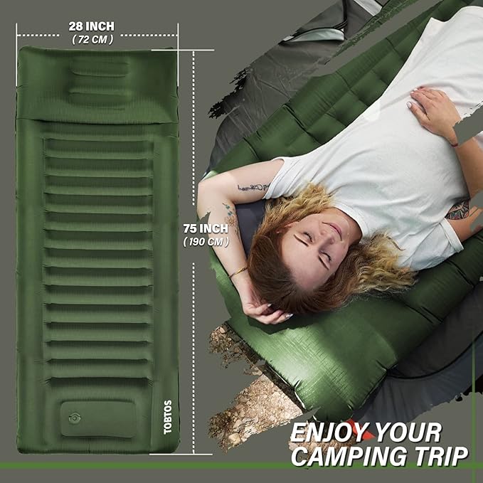 TOBTOS Self Inflating Camping Sleeping Pad with Pillow, Thick 6 Inch Ultralight Sleeping Pad with Built-in Pump, Lightweight Sleeping Mat for Camping, Backpacking, Hiking, Tent (Green)…