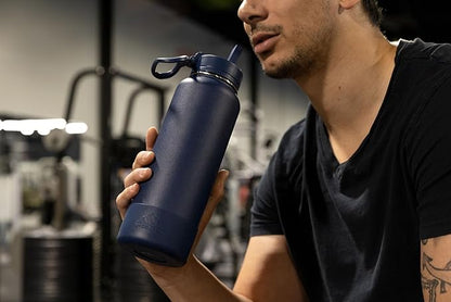Hydrapeak 32oz Sport Insulated Water Bottle with Straw or Chug Lid, Leak & Spill Proof, Keeps Drinks Cold for 24 Hours, Hot for 12 Hours, Premium Stainless Steel Water Bottles (32oz, Midnight Plum)