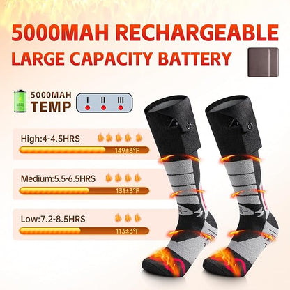 Electric Heated Socks, Rechargeable Heated Socks for Men Women Washable 2022 Upgraded Bluethooth APP Control 5000mAh Barrery Powered Feet Warmer Socks for Hunting Skiing Fishing Camping-XL