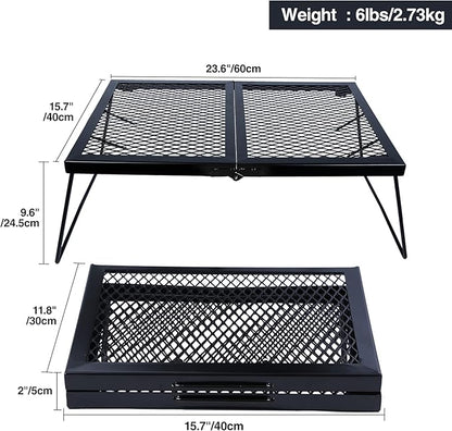 REDCAMP Folding Campfire Grill Heavy Duty Steel Grate, Portable Over Fire Camp Grill for Outdoor Open Flame Cooking Large