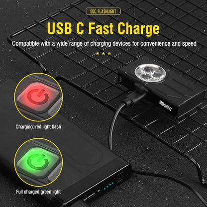 UniqueFire V7 Mini EDC Rechargeable Flashlight 1100 High Lumens, 365nm UV Blacklight 10 Modes Multi-Color Light Source, Small Pocket Keychain Flash light with Magnetic
