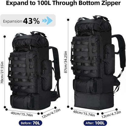 70L/100L Hiking Backpack, Large Camping Backpack with Rain Cover, Waterptoof Military Tactical Backpack, Molle Racksack Backpacking Daypack