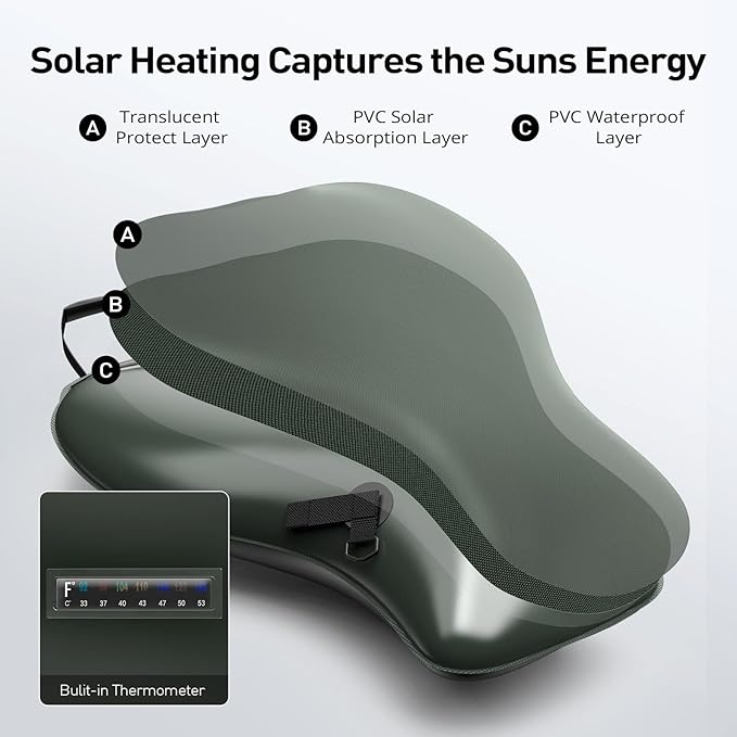 Extremus Rainbow Falls Camping Shower, 6.6 Gallons/25L Camp Shower Bag, Solar Heating PVC Bladder, Built in Thermometer, Mesh Pocket, ABS Nozzle System, Portable Solar Shower for Camping