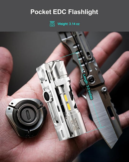 SK03 Pro LED Rechargeable Flashlight, 2 in 1 Magnetic Bracket, Side Light with 4 Colors Filters, 10 Modes, IP65 Waterproof, Mini AA LED Flashlight for Camping, Hiking, Walking