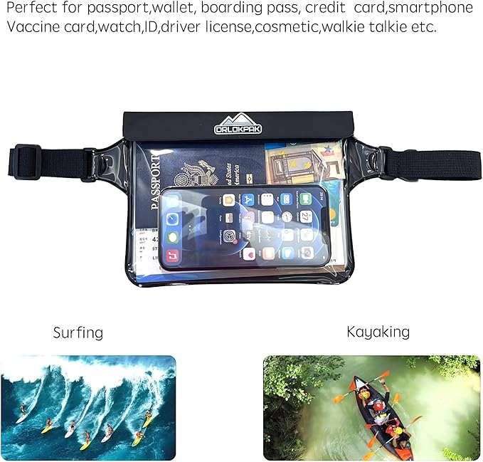 DRLOKPAK Waterproof Waist Bag & Pouch - Fanny Pack Bum Bag with Secret Holder Keeps Your Phone Kindle Wallet Watch & Valuables Dry - Perfect for Surf Canoe Swim Snorkel Dive Beach Pool(Blue)