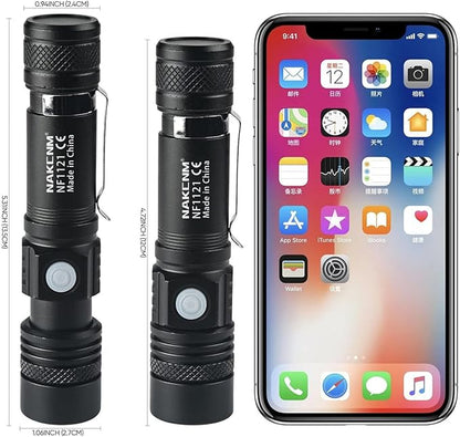 NAKCNM 2 Pack Rechargeable LED Flashlight Powerful Pocket-Sized Small Flashlights 2000 Lumen Super Bright Waterproof Flashlight 4 Modes Adjustable Focus Flash Light for Outdoor Camping Hiking