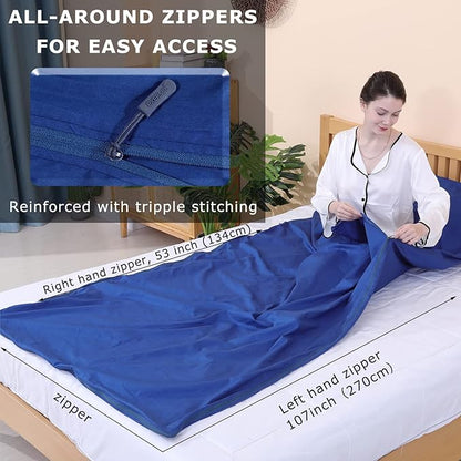 100% Cotton Sleeping Bag Liner with Full Length Zipper on 3 Sides; Single/Double Adult Sleep Sack for Travel & Camping, Multifunctional Travel Sheets (Unzipped 87”x87”) for Hotel, Lightweight