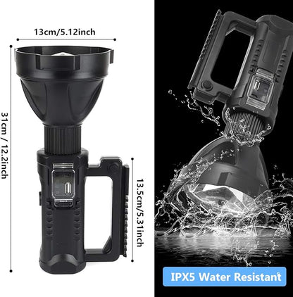 Foleto Rechargeable LED Spotlight Flashlights 120000 High Lumens, Super Bright Flashlight with 4 Modes IPX5 Waterproof, Large Searchlight for Fishing, Hiking and Camping with Tripod(Large)