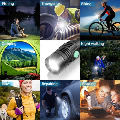 Flashlights USB Rechargeable, Tactical Led Flashlight, 4 Models, Zoomable, Waterproof, High Lumens Flashlight with Clip for Camping, Hiking and Outdoor