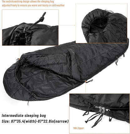 MT Army Military Modular Sleeping Bags System, Multi Layered with Bivy Cover for All Season, Woodland/Multicam