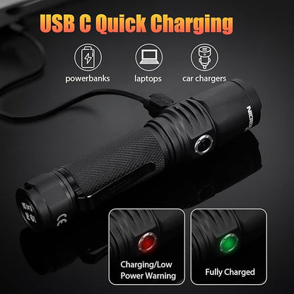 NICRON 1000 Lumens Rechargeable Tactical Flashlight: Led Flashlight Small, Bright, Powerful for Camping, Charged with Type C Cable
