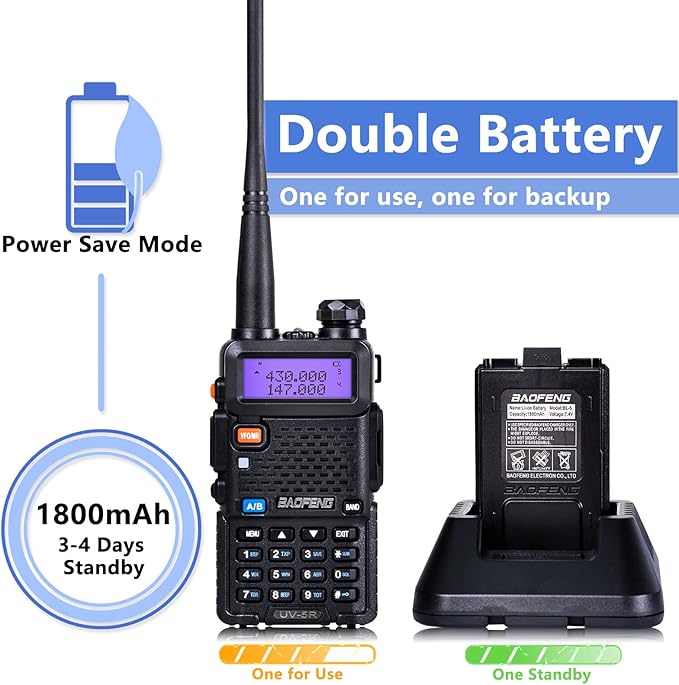 BaoFeng Radio UV-5R Ham Radio (6 Pack) 144-148Mhz/420-450Mhz + 1pcs TIDRADIO Driver Free Programming Cable + 12pcs 1800mAh Batteries BaoFeng Walkie Talkie