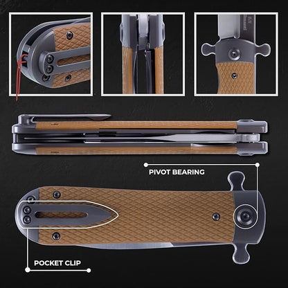 Firebird Knife GANZO Firebird Adimanti Samson-BR Pocket Folding Knife G10 Handle with Clip D2 Steel Blade Hunting Fishing Camping Outdoor EDC Knife (Brown)