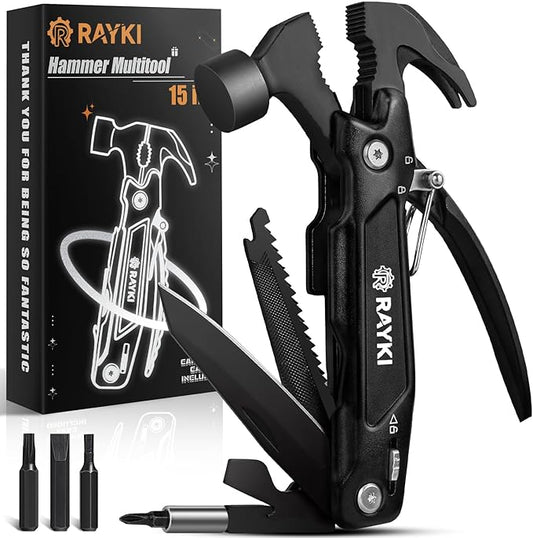 Father's Day Gifts, Hammer Multitool 15 in 1 Birthday Gifts for Men Dad Husband Boyfriend Camping Accessories Survival Gear Multi Tool with Gift Box Cool Gadgets Unique Christmas Gifts Ideas