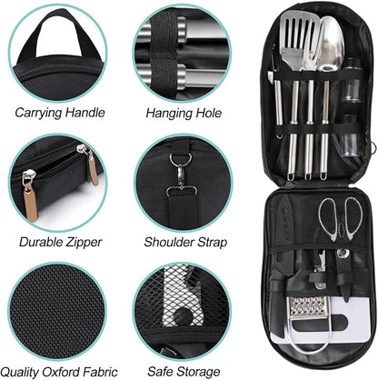 Camping Kitchen Utensil Set Outdoor Kitchen Gear, Outdoor Cooking and Grilling Utensil Travel Set Perfect for Camping Accessories Cooking, RV Camp. Camping, BBQs, Parties and More