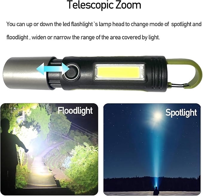 Zoomable LED Flashlight,High Lumens Tactical Flashlight,Flash Light Rechargeable USB,for Camping,Emergency,Fishing. (2000mAH)