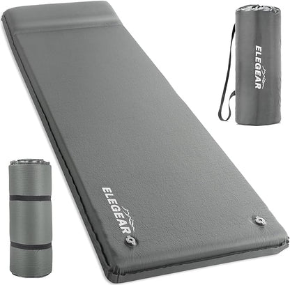 Elegear Self Inflating Sleeping Pad, 3.1" Ultra-Thick Memory Foam Camping Pad with Pillow Fast Inflating in 20s Insulated Camping Mattress Pad 4-Season Camp Sleeping Mat for Camping/Travel/Car/Tent