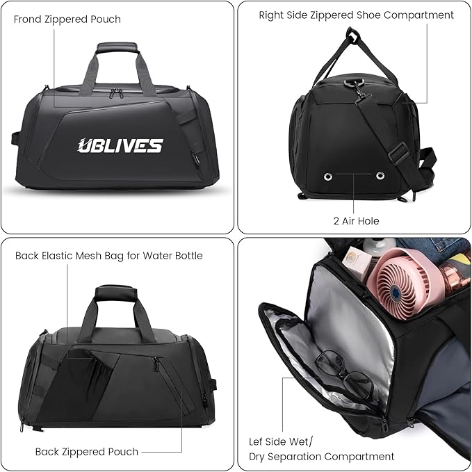 Gym Duffel Bag for Men Women with Shoe Compartment, Waterproof Sports Crossbody Bag Backpack with Dry and Wet Seperation for Travel Sports Yoga Fitness Workout