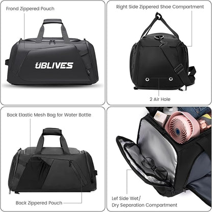 Gym Duffel Bag for Men Women with Shoe Compartment, Waterproof Sports Crossbody Bag Backpack with Dry and Wet Seperation for Travel Sports Yoga Fitness Workout