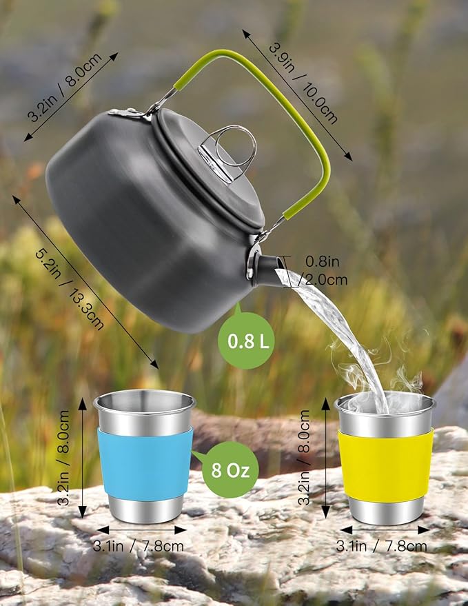 16pcs Camping Cookware, Backpacking Compact Camping Cooking Set Camping Pot with Stainless Steel Cups Plates Forks Knives Spoons, Camping Pots and Pans Set for Backpacking, Outdoor Cooking