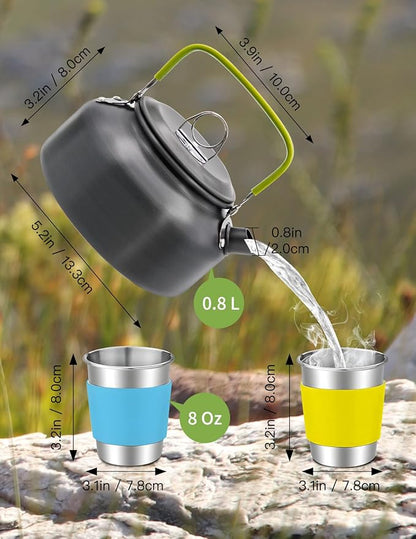 16pcs Camping Cookware, Backpacking Compact Camping Cooking Set Camping Pot with Stainless Steel Cups Plates Forks Knives Spoons, Camping Pots and Pans Set for Backpacking, Outdoor Cooking