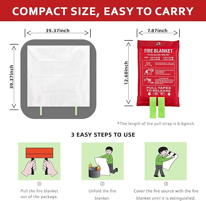 Fire Blankets Emergency for Home, Emergency Fire Blanket, 6 Pack Suppression Flame Retardent Safety Fire Blanket for Home, Kitchen, Fiberglass Fire Blanket