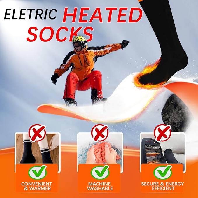 Heated Socks, 5000mAh Electric Heated Socks for Men Women, 3 Levels Rechargeable Battery Heating Socks Washable Ideal for Camping, Hunting & Hiking