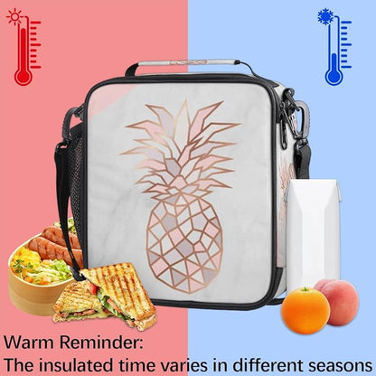 Marble Pineapple Kids Lunch Bag Pinks Pineapple Insulated Lunch Box for Girls Waterproof Lunch Bento Tote Bags Thermal Lunchbox School Lunchbox Insulated with Shoulder Strap