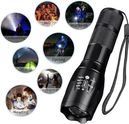 LED Flashlights High Lumens - Flashlights for Camping, Hiking, Walking - Powerful Emergency Flashlights with 5 Modes for Home Outdoor Use - Bright Flashlight with Zoomable Beam (1 Pack)