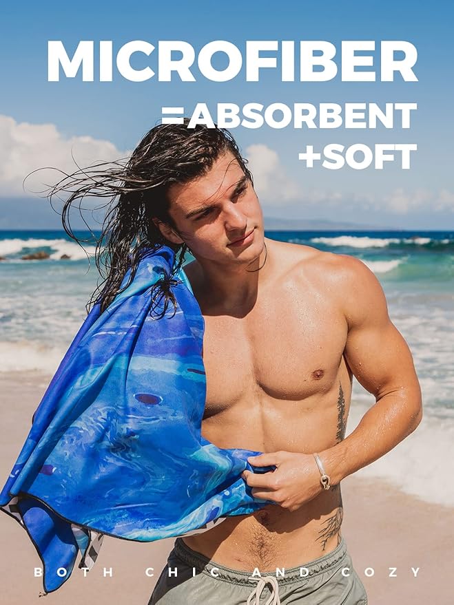 OCOOPA Microfiber Beach Towel Fast Drying, Extra Large 63" x 31" Sand Free Beach Towel Super Lightweight Towels for Swimming Pool, Camping, Picnic, Yoga Gym Sports