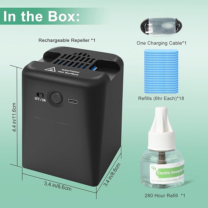Mosquito Repellent Outdoor Patio, Rechargeable Mosquito Repeller Indoor with 20' Mosquito Protection Zone, for Camping
