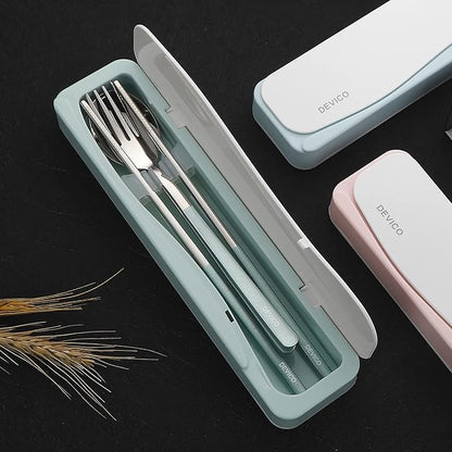DEVICO Travel Utensils With Case, 18/8 Stainless Steel Camping Utensils, Reusable Portable Silverware Cutlery Set For Lunch Box, Include Fork Spoon Chopsticks