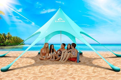 Beach Tent Sun Shelter & Portable Beach Canopy UPF 80+ UV Protection, Beach Shade Canopy with 6 Sandbags, Sand Shovel Ground Pegs for Outdoor Camping, Picnics (12x12ft, Turquoise)