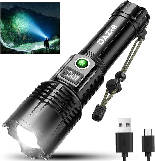 Rechargeable Led Flashlight 250000 Lumen, Super Bright Tactical Flashlight High Lumens 5 Light Modes, IPX7 Waterproof, Zoomable, Powerful Handheld Flashlight for Outdoor Emergency Camping, Hiking