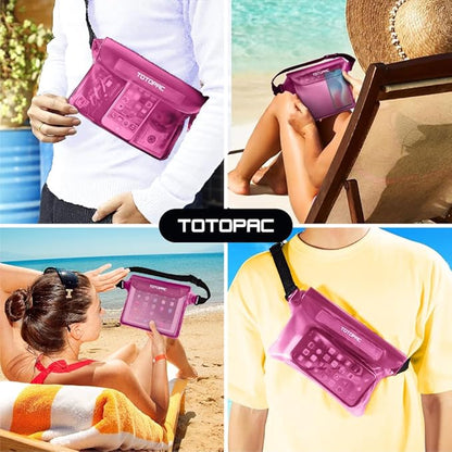 2-Pack Waterproof Fanny Pack, Phone Pouch with Waist Strap, 9x6.7 Inch Dry Bag for Phone, Cash, and Valuables – for Swimming, Kayaking, Boating, Snorkeling, and Water Sports (2, Pink + Grey)