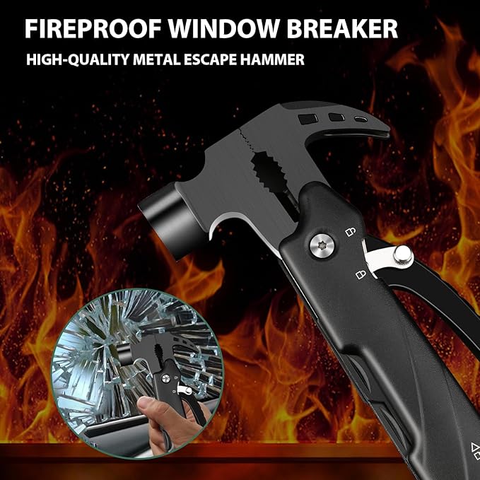 Hammer Multitool, Camping Hammer Tool Camping Essentials Gear Survival Multitool with Knife Hammer Pliers Saw Bottle Can Opener Screwdriver Cool Gadgets Gifts for Men, Dad