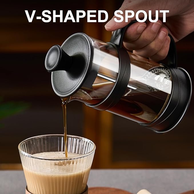 French Press Coffee Maker, Coffee Press of 18/8 Stainless Steel Filter 11.8 OZ, Mini Camping French Press for Travel& Home Gift(Black)
