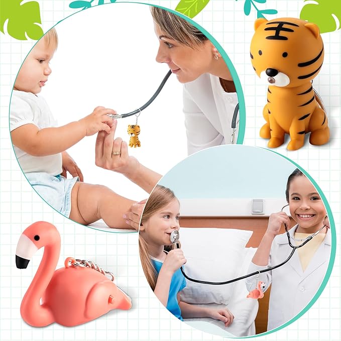 6 Pieces Nurse Flashlight Pediatric Nurse Flashlight Keychain Animal Flashlight Puppy Keychain Tiger Flamingo Sloth Dinosaur Cat Flashlight Keychain Pen Lights for Nurses Badge Reel