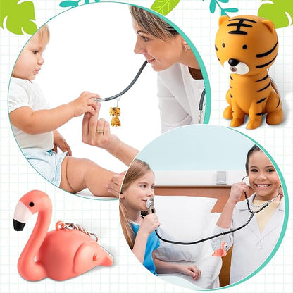 6 Pieces Nurse Flashlight Pediatric Nurse Flashlight Keychain Animal Flashlight Puppy Keychain Tiger Flamingo Sloth Dinosaur Cat Flashlight Keychain Pen Lights for Nurses Badge Reel