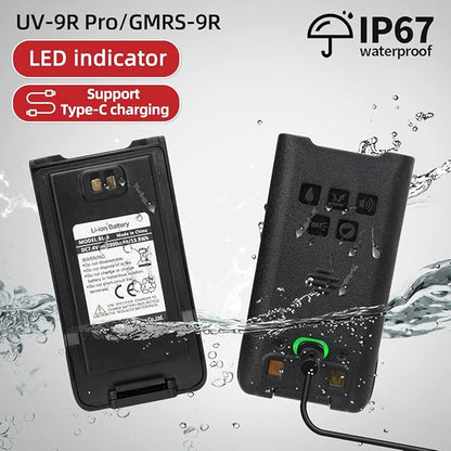 BAOFENG Radio UV-9R Pro Ham Radio Handheld Waterproof IP67 Two-Way Radio,with Type-C Charger Rechargeable Long Range Walkie Talkie for Adult with Programming Cable and Type-C Charging Cable