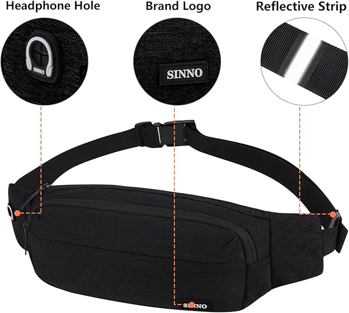 SINNO Large Crossbody Fanny Pack for Women Men Belt Bag With 4-Zipper Pockets for Travel Running Hiking Workout Dog Walking Outdoors Sport Fishing Waist Pack Bag Carrying All Phones
